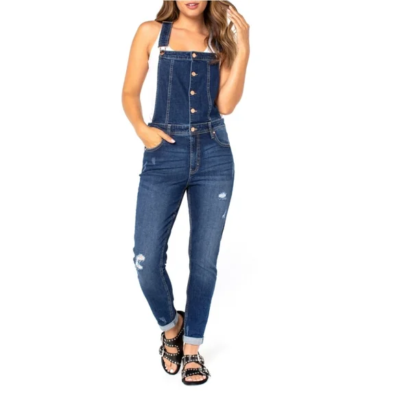 Celebrity Pink Junior's Vintage Stretch Denim Overalls- XS and S